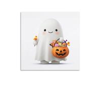 Jubonexis Stampa artistica da parete su tela con simpatico fantasma felice che tiene una zucca, immagine estetica per soggiorno, casa colonica, senza cornice, 40 x 40 cm