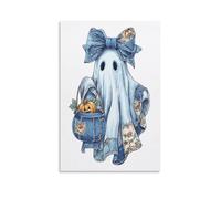 Jubonexis Stampa artistica da parete su tela con stampa su tela con simpatico fantasma blu con zucca, per soggiorno, casa colonica, senza cornice, 30 x 45 cm
