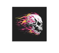 Jubonexis Stampa artistica da parete su tela con teschio da corsa con fiamme rosa e gialle, decorazione artistica da parete per soggiorno, casa colonica, senza cornice, 40 x 40 cm