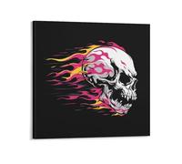 Jubonexis Stampa artistica da parete su tela con teschio da corsa con fiamme rosa e gialle, decorazione artistica da parete per soggiorno, casa colonica, senza cornice, 40 x 40 cm