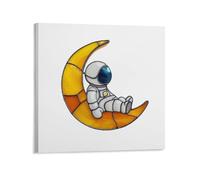Jubonexis Stampa artistica da parete su tela, motivo: astronauta seduto sulla luna crescente, decorazione per soggiorno, casa colonica, senza cornice, 40 x 40 cm