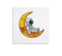 Jubonexis Stampa artistica da parete su tela, motivo: astronauta seduto sulla luna crescente, decorazione per soggiorno, casa colonica, senza cornice, 40 x 40 cm