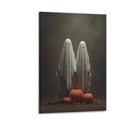 Jubonexis Stampa artistica da parete su tela, motivo: due fantasmi con zucche in piedi, per Halloween, per soggiorno, casa colonica, senza cornice, 30 x 45 cm