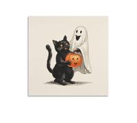 Jubonexis Stampa artistica da parete su tela, motivo: fantasma con gatto nero in possesso di zucca, stile vintage, decorazione per soggiorno, casa colonica, senza cornice, 40 x 40 cm