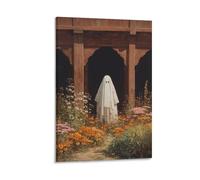 Jubonexis Stampa artistica da parete su tela, motivo: fantasma nel giardino fiorito, stampa su tela, per soggiorno, casa colonica, senza cornice, 30 x 45 cm