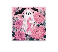 Jubonexis Stampa artistica da parete su tela, motivo fantasma, rosa, per la sensibilizzazione sul cancro al seno, decorazione per soggiorno, casa colonica, senza cornice, 40 x 40 cm