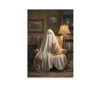 Jubonexis Stampa artistica da parete su tela, motivo: simpatico gatto fantasma in poltrona, decorazione artistica da parete per soggiorno, casa colonica, senza cornice, 30 x 45 cm