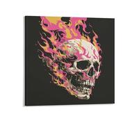 Jubonexis Stampa artistica da parete su tela, motivo: teschio bianco con fiamme rosa e gialle, decorazione per soggiorno, casa colonica, senza cornice, 40 x 40 cm