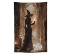 Jubonexis Strega che tiene una candela vecchio castello arazzo in poliestere estetico da appendere alla parete camera da letto soggiorno dormitorio decorazione 101,6 x 152,4 cm