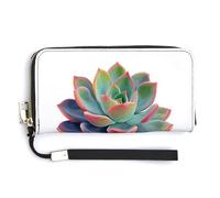 Jubonexis Succulent on Colorful Pot PU Leather Clutch Long Bifold Portafoglio, Portamonete Porta Credito Pass Caso Durevole Porta Carte Deposito per Soldi per Donne Uomini