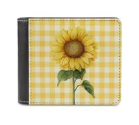 Jubonexis Sunflower on Yellow White Checkered Soft PU Leather Bifold Portafoglio, Portamonete Porta Credito Pass Custodia, Durevole Porta Carte Sottile Billfold per Uomini Donna Conservazione Soldi