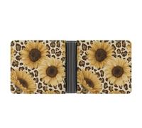 Jubonexis Sunflowers Classic Leopard Print on Light Beige Soft PU Leather Bifold Portafoglio, Portamonete Porta Credito Pass Custodia Durevole Porta Carte Sottile per Uomini Donne Conservazione Soldi