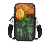 Jubonexis Sunrise Evergreen Pine Tree Forest - Borsa a tracolla per cellulare, con tracolla regolabile