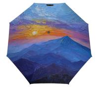 Jubonexis Sunrise over A Mountain Ombrello pieghevole a 3 pieghe automatico antivento da viaggio ombrello forte leggero per sole e pioggia all'aperto