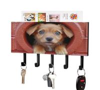 Jubonexis Supporto da parete a forma di cucciolo che sbircia attraverso un foro rotondo con 5 ganci portachiavi in acrilico per l'ingresso di casa e ufficio