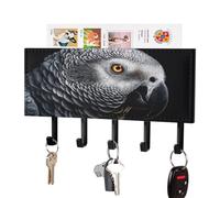 Jubonexis Supporto da parete a forma di pappagallo africano grigio, con 5 ganci, in acrilico, per casa, ufficio, ingresso