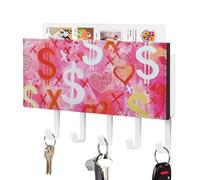 Jubonexis Supporto da parete astratto con simbolo del dollaro rosa a forma di cuore rosso con 5 ganci portachiavi in acrilico per ingresso a casa e ufficio