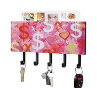 Jubonexis Supporto da parete astratto con simbolo del dollaro rosa a forma di cuore rosso con 5 ganci portachiavi in acrilico per ingresso a casa e ufficio