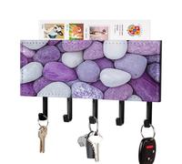 Jubonexis Supporto da parete con 5 ganci in acrilico con ciottoli viola e bianchi, per casa, ufficio, ingresso