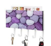 Jubonexis Supporto da parete con 5 ganci in acrilico con ciottoli viola e bianchi, per casa, ufficio, ingresso