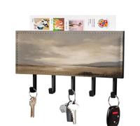 Jubonexis Supporto da parete con paesaggio astratto beige e grigio cielo marrone scuro con 5 ganci portachiavi in acrilico per ingresso casa ufficio