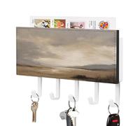 Jubonexis Supporto da parete con paesaggio astratto beige e grigio cielo marrone scuro con 5 ganci portachiavi in acrilico per ingresso casa ufficio