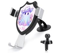 Jubonexis Supporto olografico per telefono cellulare con fantasma pastello che indossa un cappello da cowboy, supporto per telefono cellulare a triangolo con base a clip, accessorio per auto per
