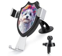 Jubonexis Supporto per telefono da auto a forma di cane bianco con un vivace corvo floreale supporto per telefono cellulare a triangolo con base a clip per bocchetta dell'aria, accessori
