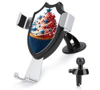 Jubonexis Supporto per telefono da auto a forma di cupcake con stelle glassate rosse bianche e blu con base a clip triangolare, accessorio per auto per smartphone da 4-6 pollici
