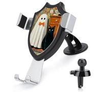 Jubonexis Supporto per telefono da auto a forma di fantasma bianco che indossa un papillon arancione, supporto per telefono cellulare a triangolo con base a clip per bocchetta dell'aria, accessori