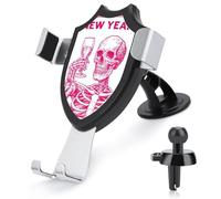 Jubonexis Supporto per telefono da auto a forma di scheletro che tiene un bicchiere di vino, supporto per telefono cellulare con base a clip triangolare, accessorio per auto per smartphone da 4 a 6