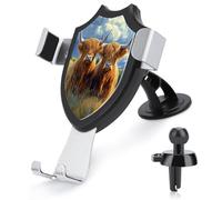 Jubonexis Supporto per telefono da auto, con due mucche delle Highland con corna lunghe, supporto triangolare con clip per bocchetta dell'aria, accessori per auto per smartphone da 4-6 pollici