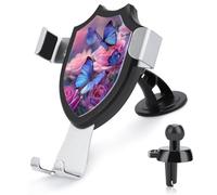 Jubonexis Supporto per telefono da auto con farfalle blu rosa e viola con base a clip triangolare, supporto per bocchette di ventilazione per auto, accessori automobilistici per smartphone da 4 a 6