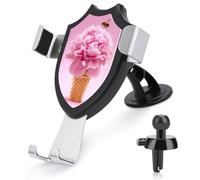 Jubonexis Supporto per telefono da auto con fiore rosa gelato e ape, supporto triangolare con clip per bocchetta dell'aria, accessori per auto per smartphone da 4-6 pollici
