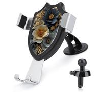 Jubonexis Supporto per telefono da auto con foglie grigie e dorate con base a clip triangolare, supporto per bocchetta dell'aria, accessori per auto per smartphone cellulari da 4-6 pollici