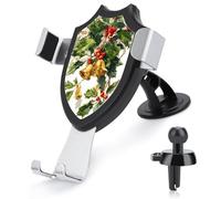 Jubonexis Supporto per telefono da auto con motivo natalizio con campane dorate e foglie di agrifoglio, supporto triangolare con clip per bocchetta dell'aria, accessorio per auto per smartphone da 4-6