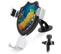 Jubonexis Supporto per telefono da auto, motivo pavone con piume dorate, triangolare, base a clip, supporto per bocchetta dell'aria, accessori per auto per smartphone da 4 a 6 pollici