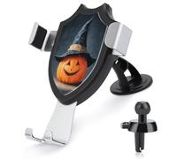 Jubonexis Supporto per telefono da auto, stile vintage, a forma di zucca, lanterna di Halloween, cappello da strega, supporto per telefono, triangolare, base a clip, supporto per bocchetta dell'aria