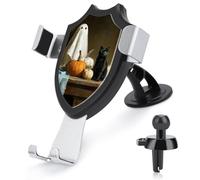 Jubonexis Supporto per telefono da auto vintage con gatto nero zucca e fantasma sul tavolo Supporto per telefono cellulare a triangolo con base a clip per bocchetta dell'aria Supporto per auto