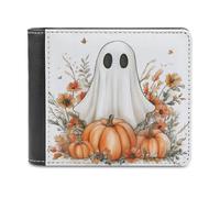 Jubonexis Sweet Ghost Fall Floral and Pumpkin - Portafoglio bifold in morbida pelle PU, portamonete e carte di credito, porta carte di credito sottile, per uomini e donne