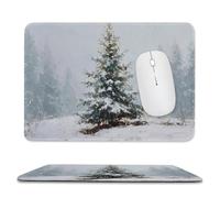 Jubonexis Tappetino per mouse con albero di Natale nella foresta nebbiosa della neve, tappetino per mouse per computer da ufficio, per scrivania e laptop, con base in gomma antiscivolo, tappetino per
