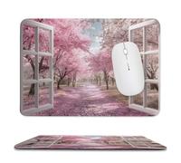 Jubonexis Tappetino per mouse con bellissimo percorso rosa ricoperto di ciliegie, tappetino per mouse per computer da ufficio per scrivania e laptop, con base in gomma antiscivolo, tappetino per mouse
