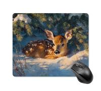 Jubonexis Tappetino per mouse con cervo sotto albero sempreverde nella neve, tappetino per mouse per computer da ufficio, per scrivania e laptop, con base in gomma antiscivolo, tappetino per mouse da
