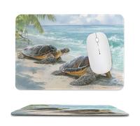Jubonexis Tappetino per mouse con due tartarughe marine sulla spiaggia, tappetino per mouse per computer da ufficio, per scrivania e laptop, con base in gomma antiscivolo, tappetino per mouse da gioco