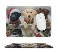 Jubonexis Tappetino per mouse con labrador retrievers con recinzione in legno innevato e inverno, piccolo tappetino per mouse da ufficio per scrivania e laptop, con base in gomma antiscivolo
