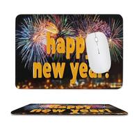 Jubonexis Tappetino per mouse con scritta "Happy New Year", motivo: fuochi d'artificio sopra la città, tappetino per mouse da ufficio, per scrivania e laptop, con base in gomma antiscivolo, tappetino