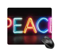Jubonexis Tappetino per mouse con scritta "Pace in coloratissimo segno al neon", tappetino per mouse da ufficio, per scrivania e laptop, con base in gomma antiscivolo, tappetino per mouse da gioco