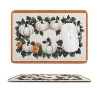 Jubonexis Tappetino per mouse con zucche bianche autunnali, foglie verdi, piccoli tappetini per mouse per computer da ufficio per scrivania e laptop, con base in gomma antiscivolo, tappetini per mouse