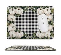 Jubonexis Tappetino per mouse con zucche bianche, foglie verdi, piccoli tappetini per mouse per computer da ufficio per scrivania e laptop, con base in gomma antiscivolo, tappetini per mouse da gioco