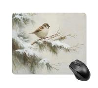 Jubonexis Tappetino per mouse vintage con passero appollaiato su un ramo sempreverde, tappetino per mouse per computer da ufficio, per scrivania e laptop, con base in gomma antiscivolo, tappetino per